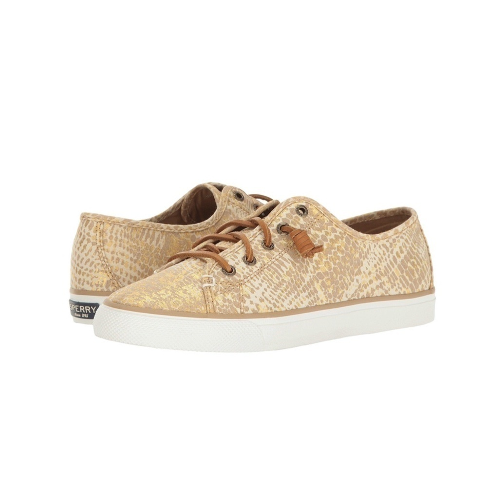 Sperry Seacoast Python Linen Gold Slip On Shoes size 11